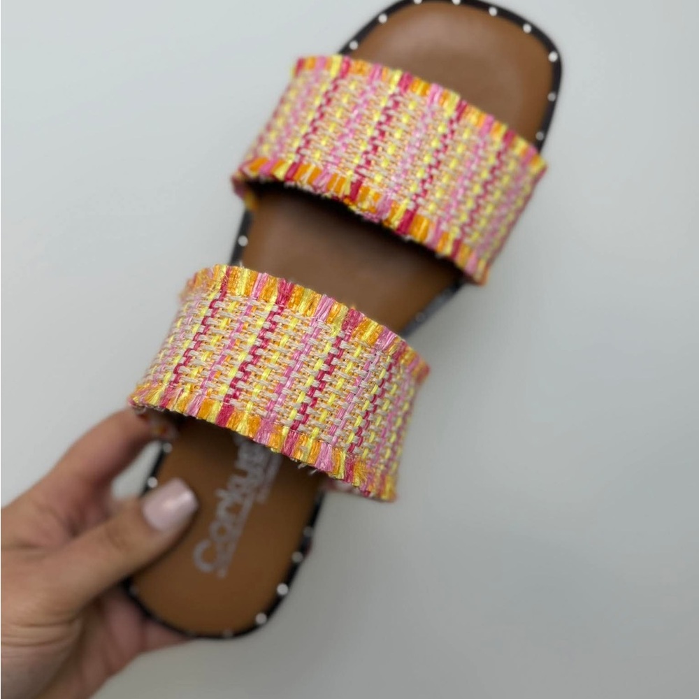 Corkys Pink and Yellow Woven Sandals